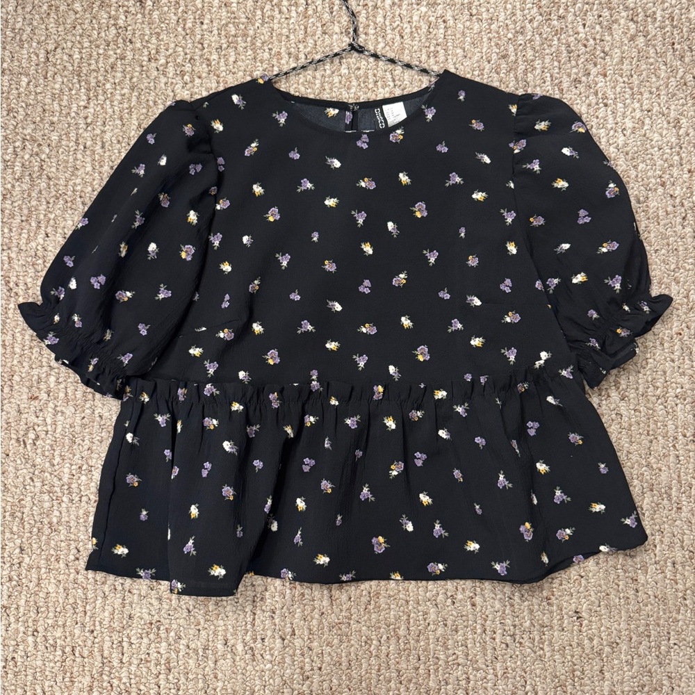 Floral Black Cottagecore Women's Top